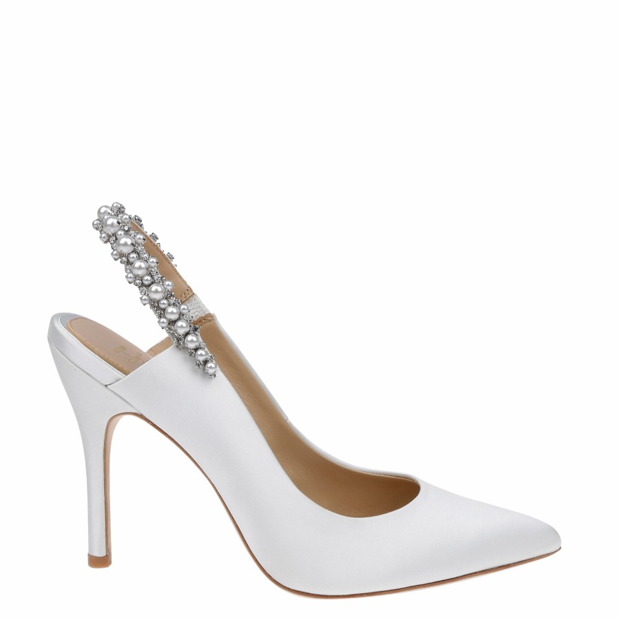 HARLO Australia Bonnie Pearl - Pearl & Crystal Embellished Sling Back Bridal Pump - Soft White White