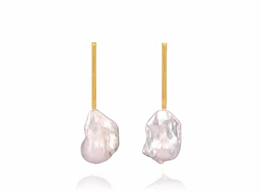 Lola Knight Lola Knight - Edie - Modern Bridal Pearl Drop Earrings - 18Ct Gold Earrings