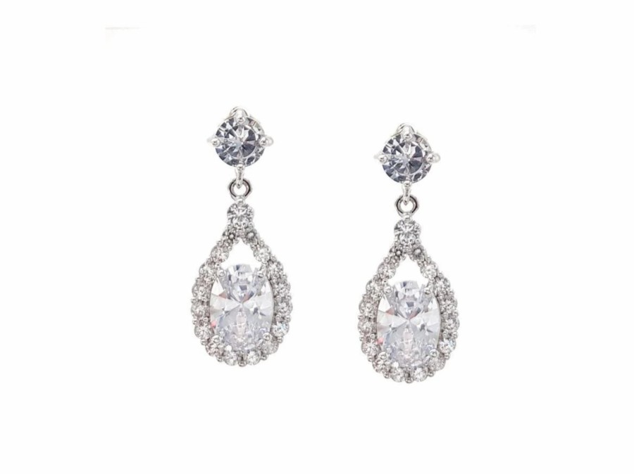 The White Collection Nova - Petite Crystal Bridal Drop Earrings Rose Gold