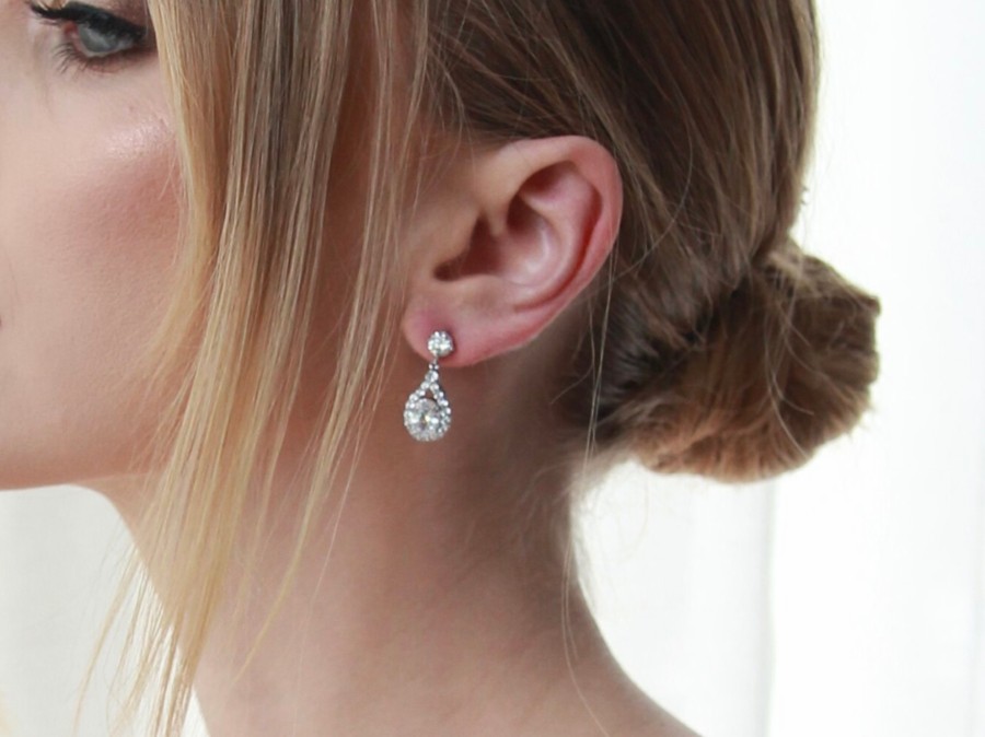 The White Collection Nova - Petite Crystal Bridal Drop Earrings Rose Gold