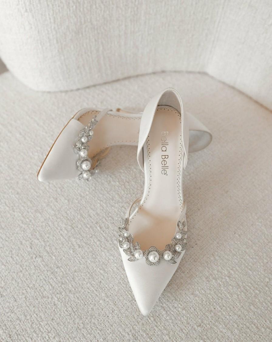 Bella Belle Lilian - Ivory Silk Crystal Pearl Pointed Bridal Heel High Heel