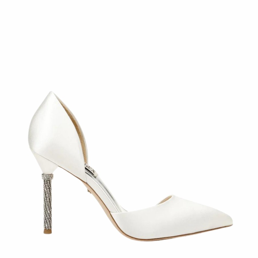 Badgley Mischka Ozara Ii - Crystal Heel Pointed Toe Bridal Pump - White High Heel