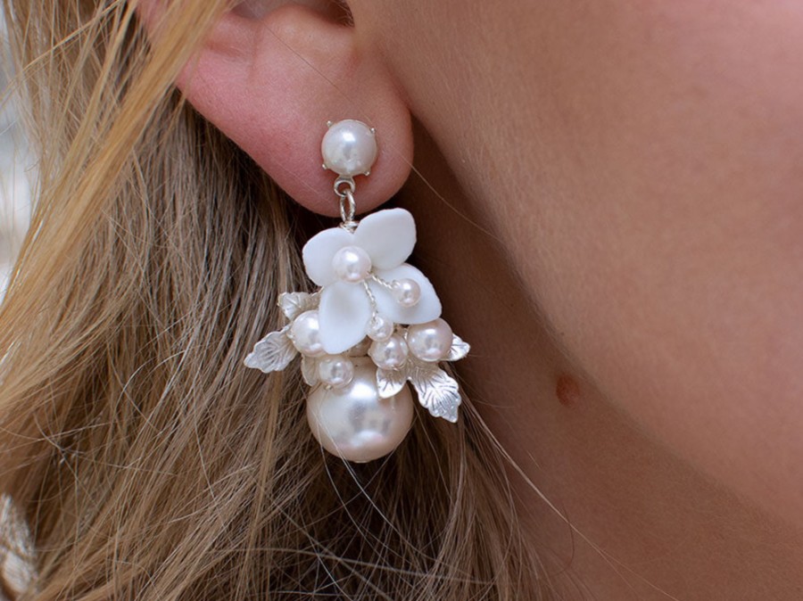 Windsor Bridal Giselle - Cluster Pearl Flower Bridal Drop Earrings Gold