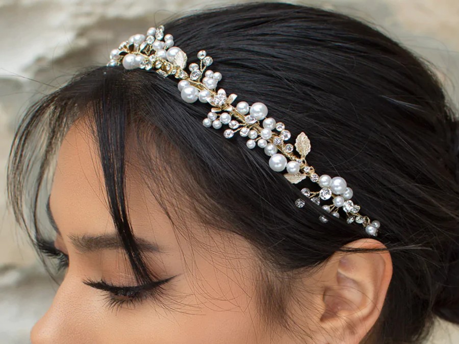 Windsor Bridal Amelia - Pearl Crystal Delicate Floral Bridal Headband Silver