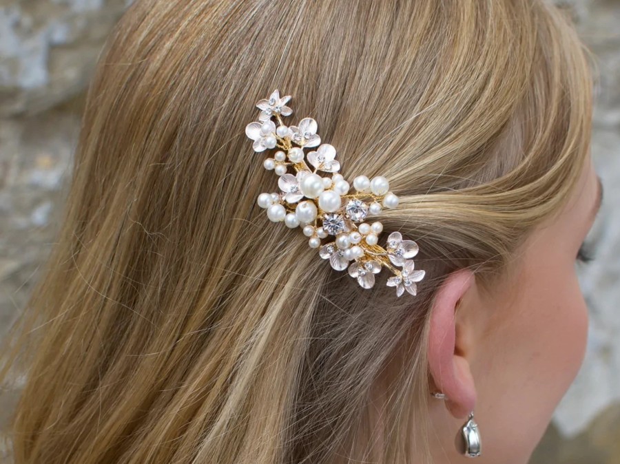 Windsor Bridal Leah - Dainty Pearl & Crystal Bridal Hair Clip Silver