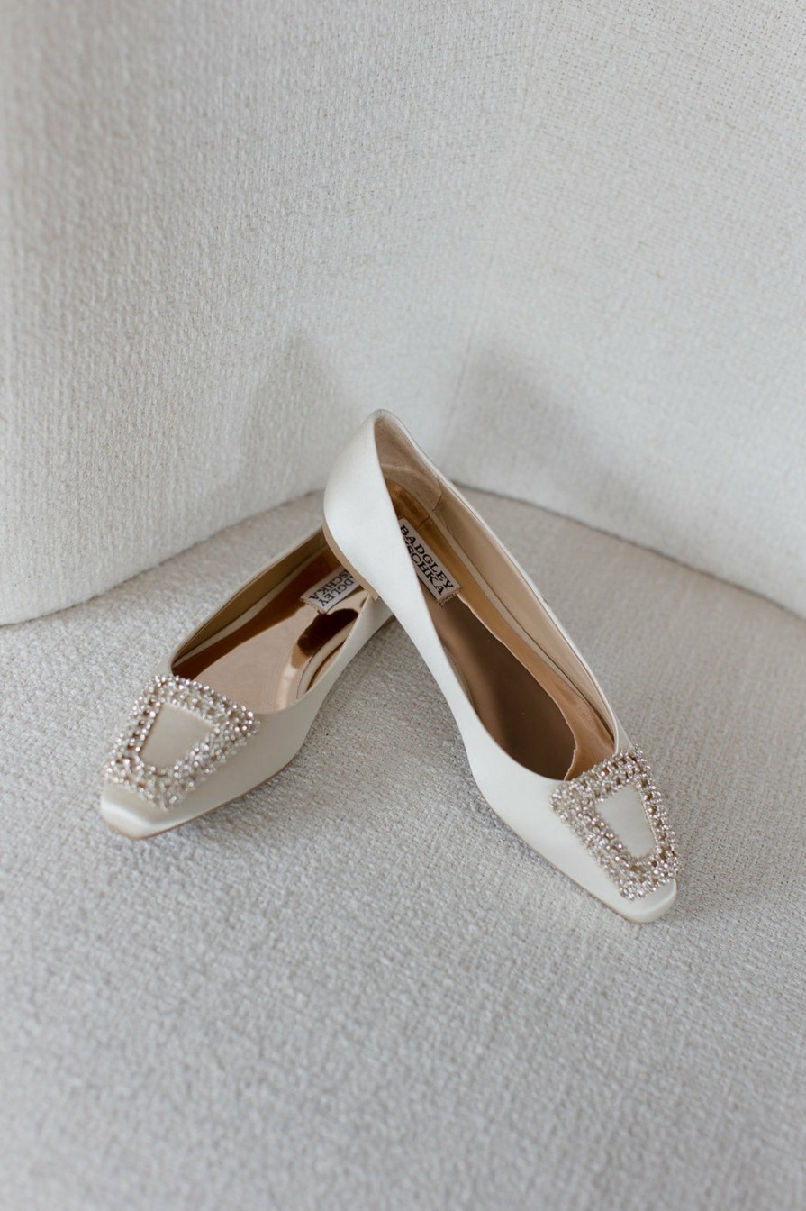 Badgley Mischka Emerie - Crystal Buckle Flats - Ivory Ivory