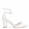 Bella Belle Emery - Ivory Pearl Double Ankle Strap Bridal Block Heels Mid Heel