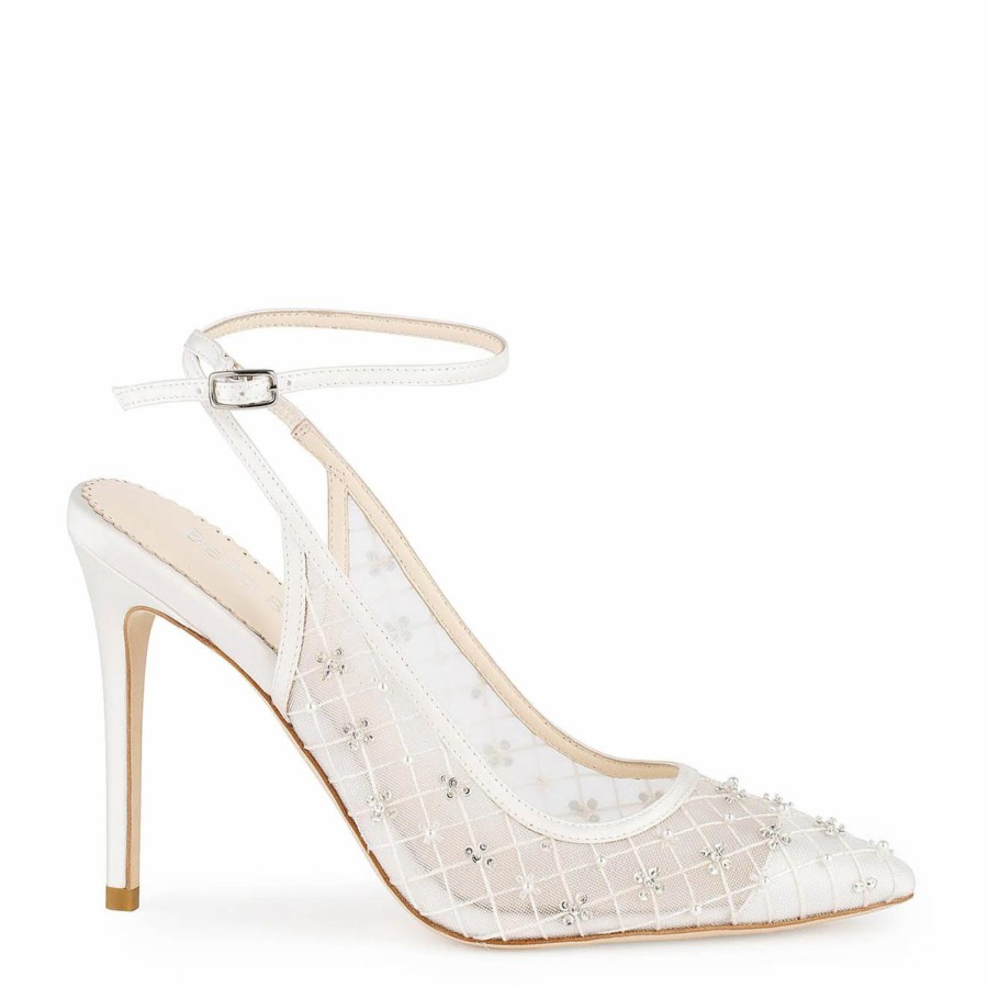 Bella Belle Kennedy - Ankle Strap Argyle Patterned Bridal Stiletto With Crystals And Pearl High Heel