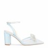 Bella Belle Athena - Blue Crystal Block Heels With Removable Ankle Strap Mid Heel