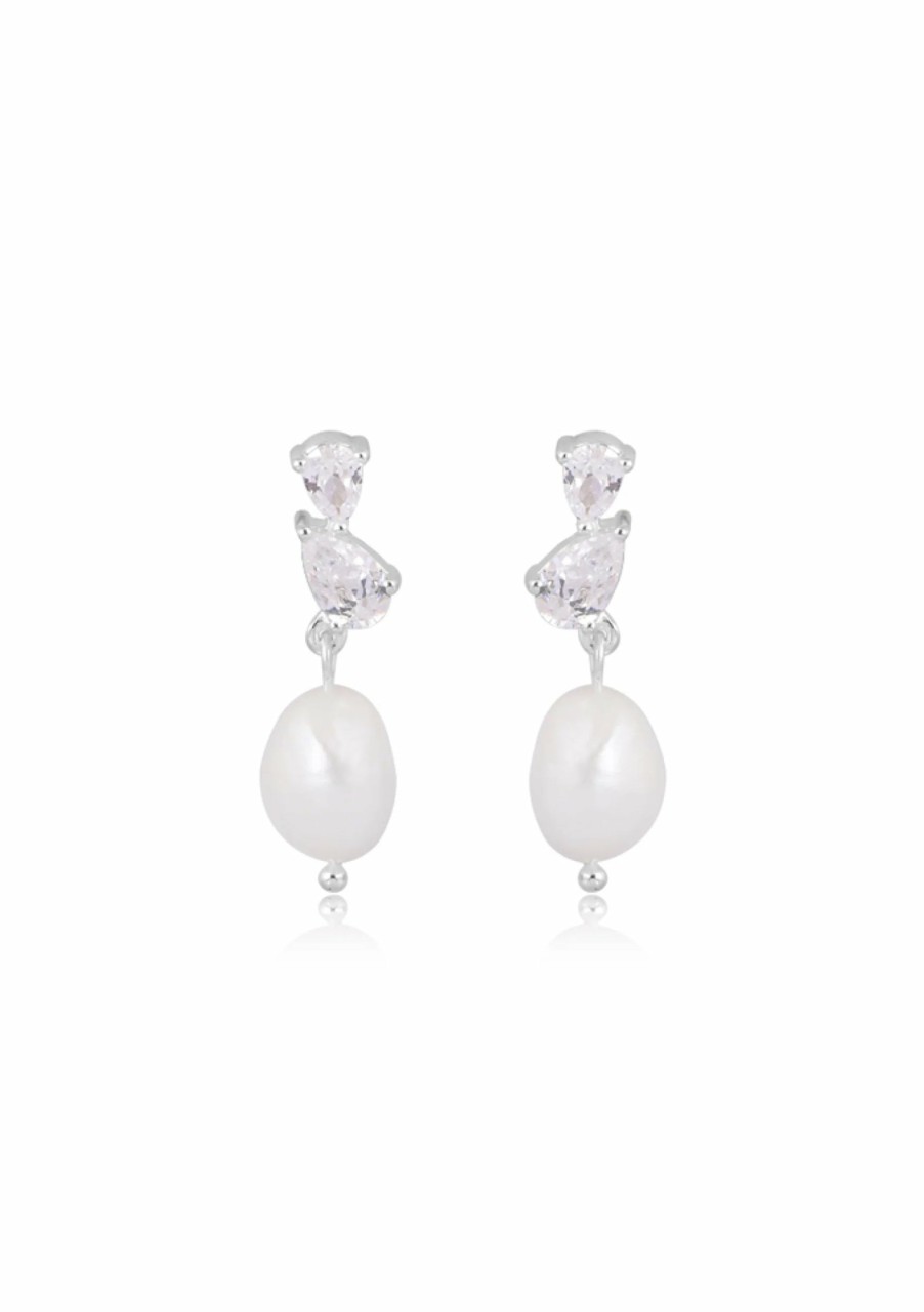 Lola Knight Lola Knight - Ines - Pear-Shaped Crystal And Pearl Earrings - Silver Earrings