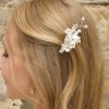 Windsor Bridal Millicent - Dainty Porcelain Flower Pearl Bridal Hair Clip Silver