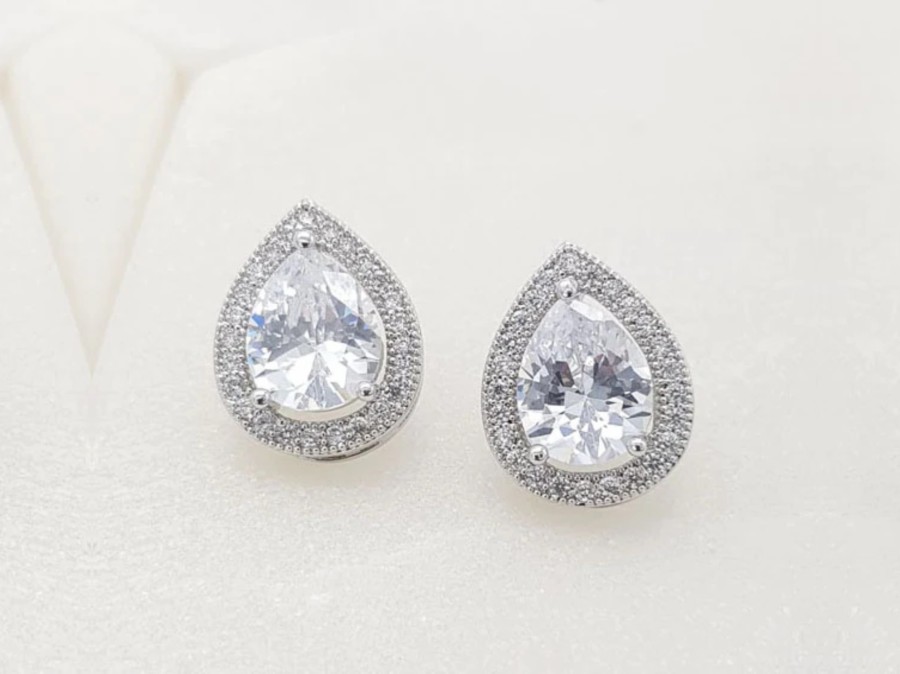 The White Collection Juliette - Classic Teardrop Crystal Bridal Stud Earrings Silver