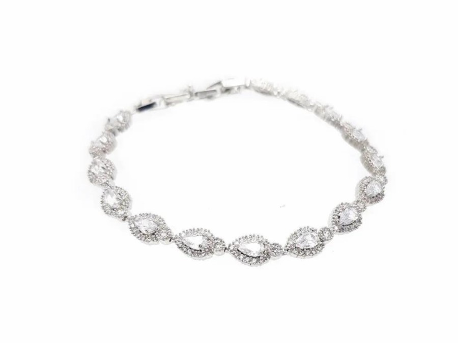 The White Collection Larissa - Delicate Marquise And Round Crystal Bridal Bracelet Rose Gold