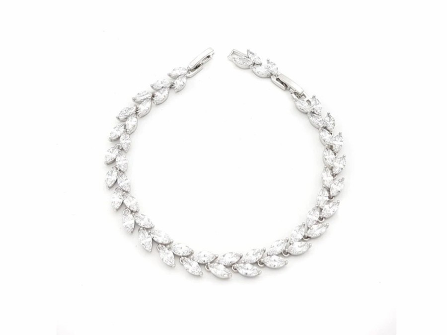 The White Collection Emma - Marquise Leaf Crystal Bridal Bracelet Rose Gold