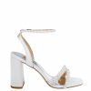 Badgley Mischka Feisty - Open Toe Strappy Pearl Block Heel - Soft White White