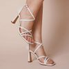 Charlotte Mills Mindy - Ivory Pearl Encrusted Strappy Bridal Block Heel High Heel