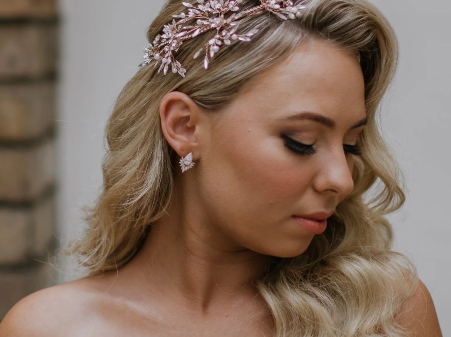 The White Collection Harlow - Crystal Pear & Marquise Bridal Stud Earrings Rose Gold