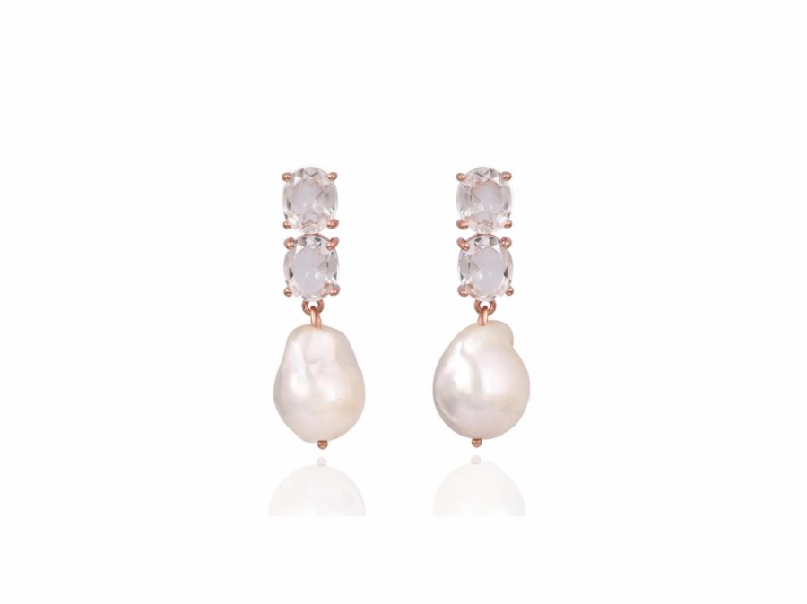 Lola Knight Lola Knight - Ayla - Large Pearl & Crystal Earrings - Rose Gold Rose Gold