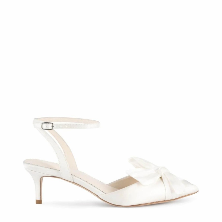 Bella Belle Ryan - Ivory Pointed Toe Kitten Heels With Bow Low Heel