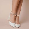 Charlotte Mills London - Pearl Embellished Strap Pointed Toe Bridal Block Heel High Heel