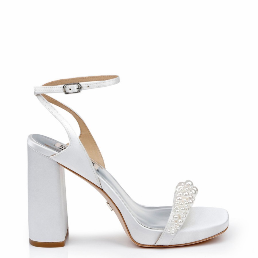 Badgley Mischka Calida - Satin Block Heels With Pearled Vamp - Soft White White