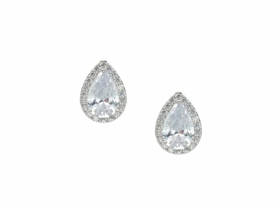 The White Collection Celestine - Classic Crystal Teardrop Bridal Stud Earrings Rose Gold