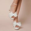 Charlotte Mills Indi Platform - Ivory Pearl Tulle Bow Bridal Block Heel Mid Heel