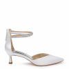 Badgley Mischka Lilibeth - Crystal-Embellished Dual-Strapped Kitten Heels - Soft White Low Heel