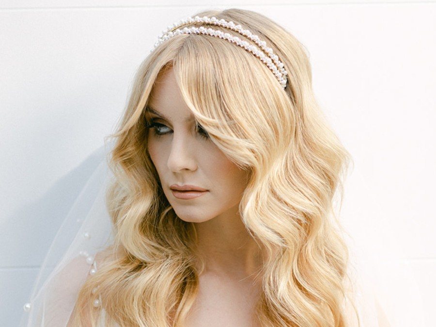 Windsor Bridal Lauren - Crystal & Pearl Bridal Double Headband Silver