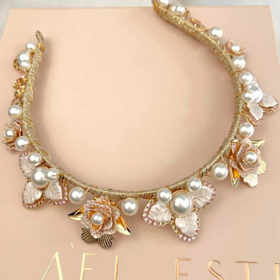 A'el Este A'El Este - Sophia & Mia - Bridal Pearl & Crystal Headpiece Set- Gold Gold