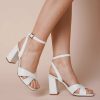 Charlotte Mills Millie Glitter - Ivory Pearl Encrusted Square Toe Bridal Block Heel High Heel