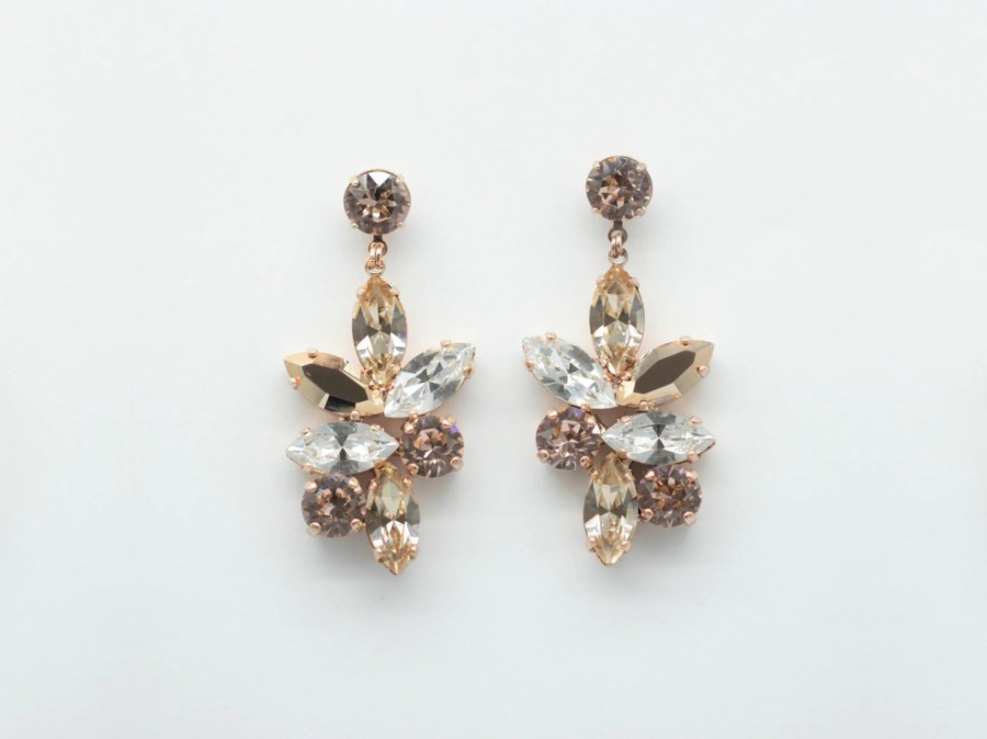 Ronza George Jen - Rose Gold Swarovski Statement Bridal Drop Earrings Swarovski