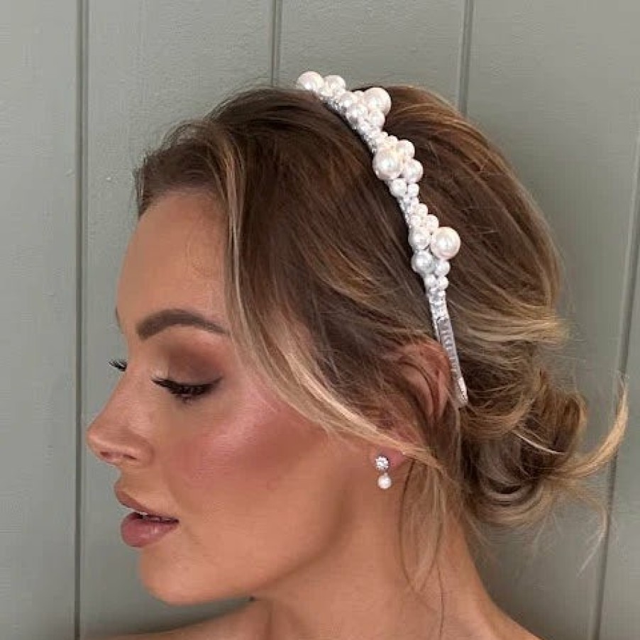 A'el Este A'El Este - Charlotte - Bridal Pearl Headband - Silver Silver