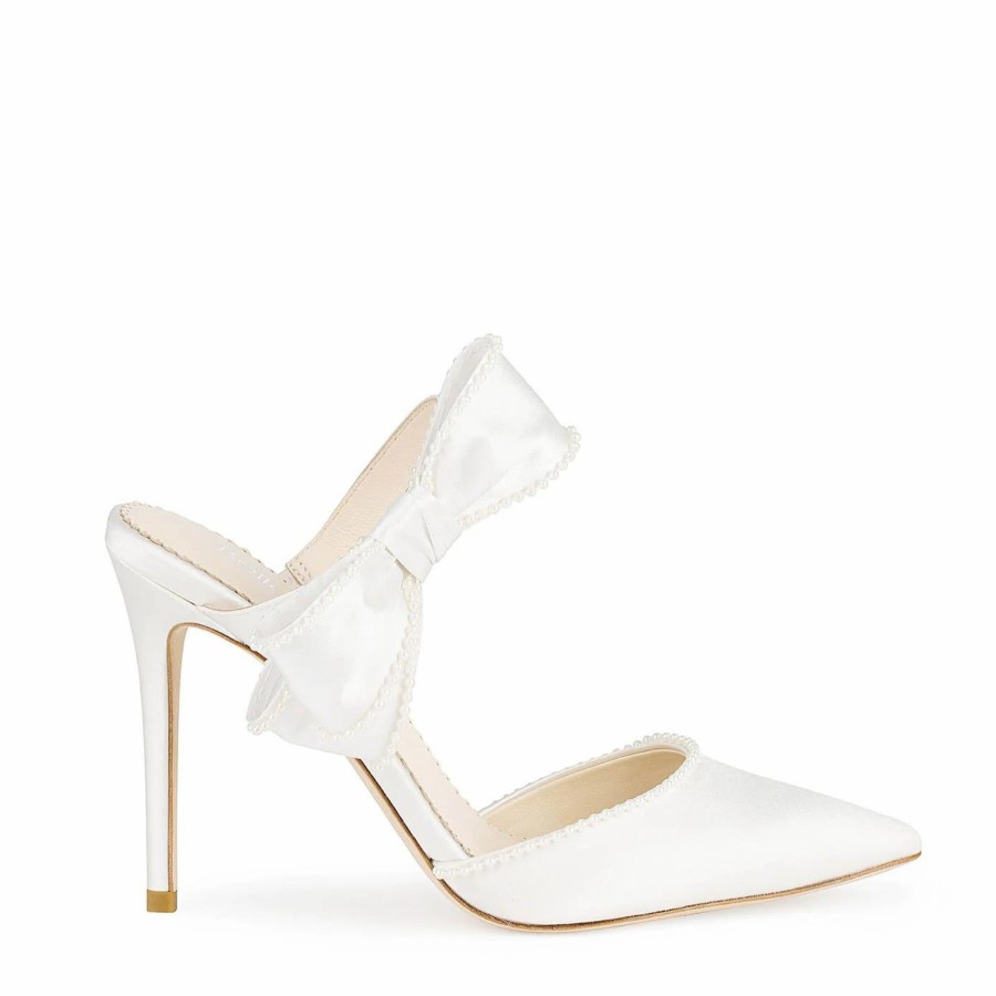 Bella Belle Brooklyn - Ivory Wedding Mules With Pearl Trimmed Bows High Heel