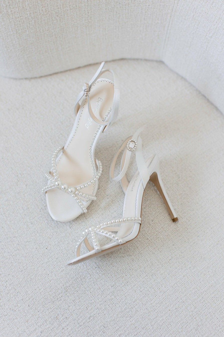 Bella Belle Luciana - Ivory Open Toe Ankle Strap Pearl Wedding Heels High Heel