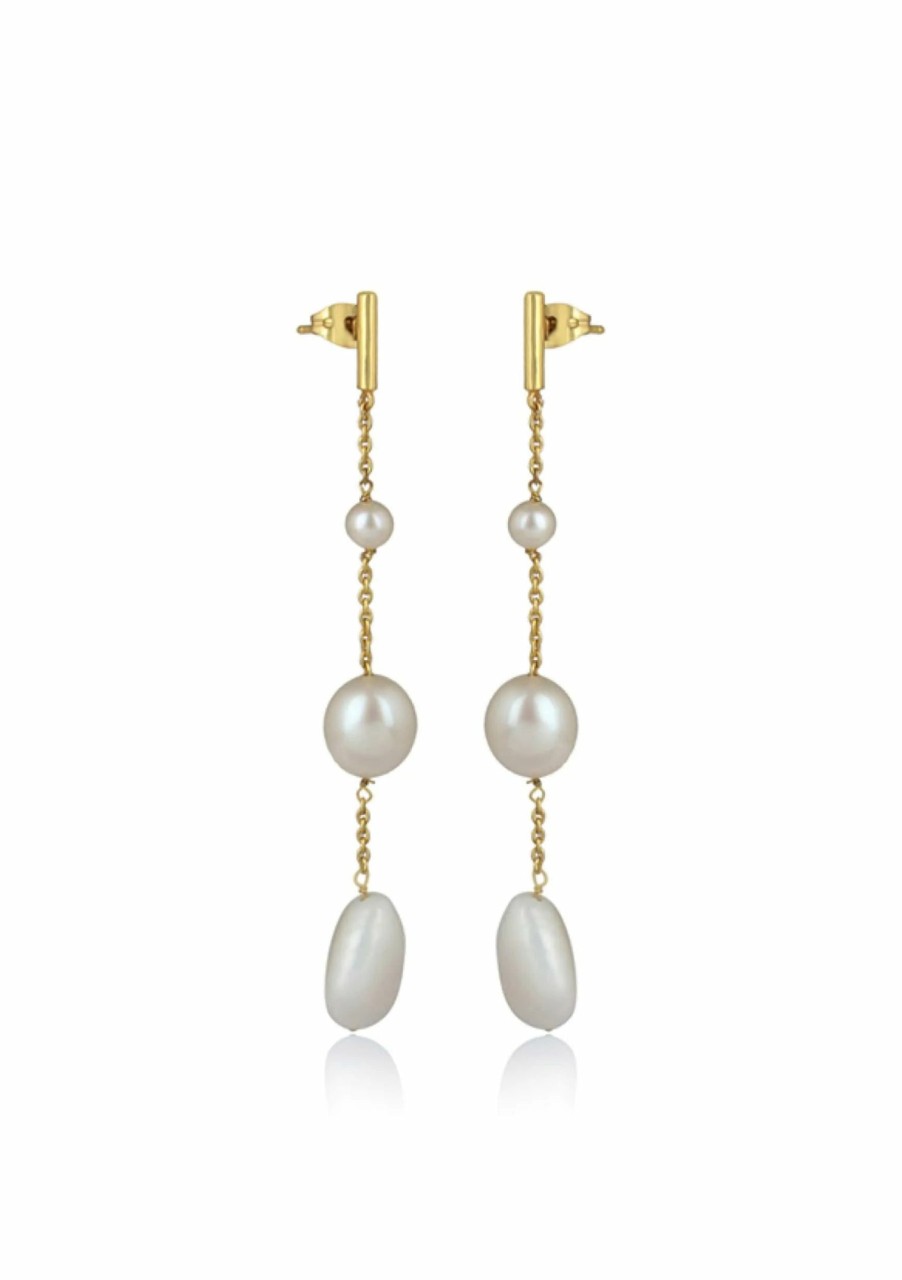 Lola Knight Lola Knight - Alora - Minimal Bridal Pearl Earrings - 18Ct Gold Gold