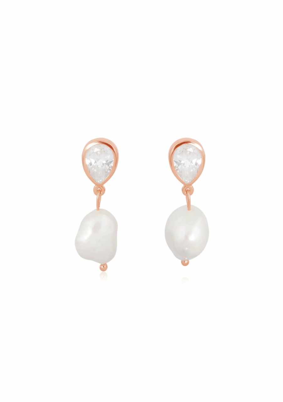 Lola Knight Lola Knight - Oceane - Pearl & Teardrop Crystal Earrings - Rose Gold Rose Gold