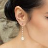 Windsor Bridal Melanie - Long Drop Navette Crystal And Pearl Bridal Earrings Gold