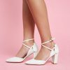 Charlotte Mills Meg - Ivory Pearl Encrusted Pointed Bridal Heel Mid Heel