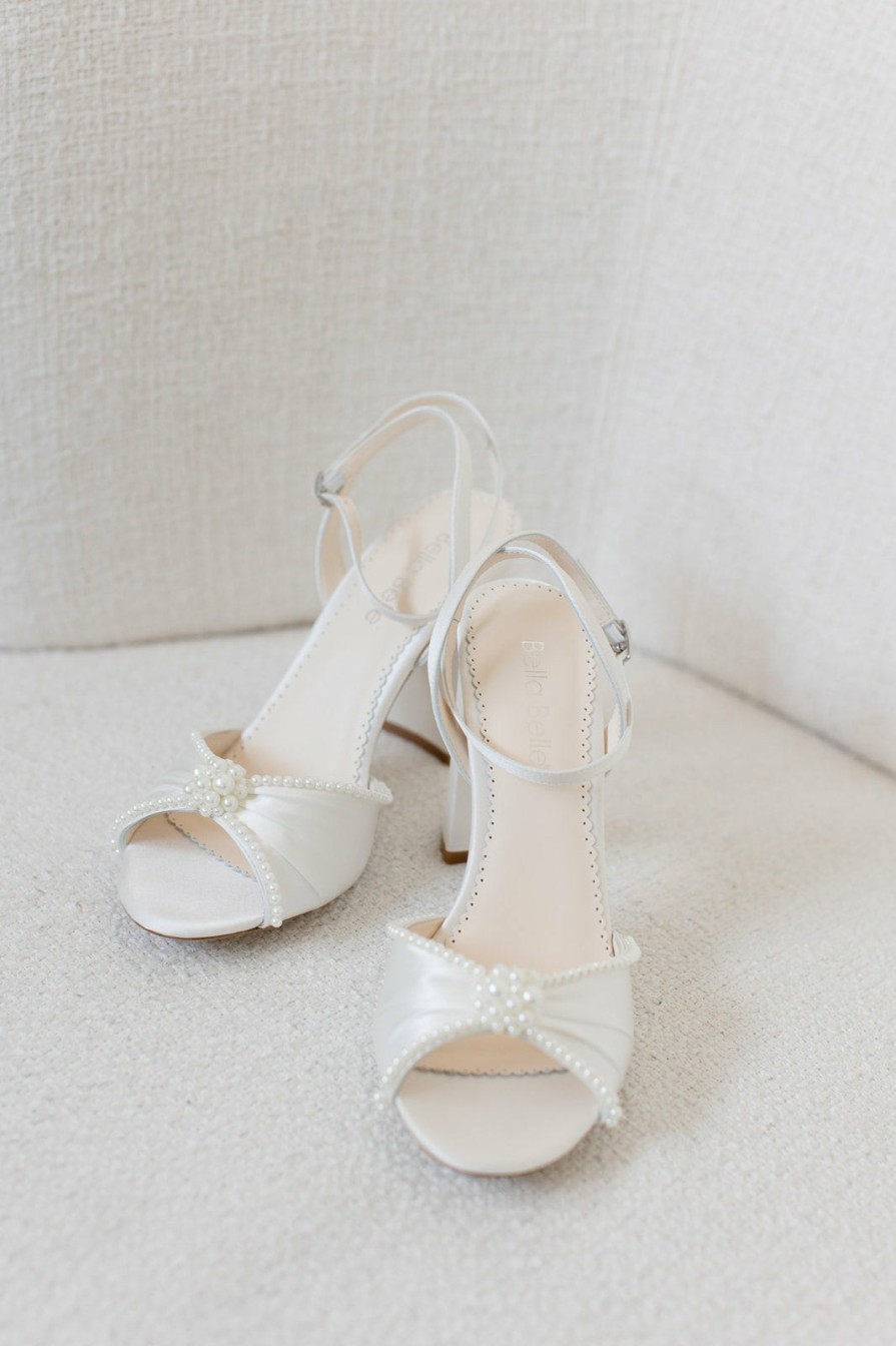 Bella Belle Tinsley - Ivory Open Toe Pearl Wedding Shoes Block Heel Sandals High Heel