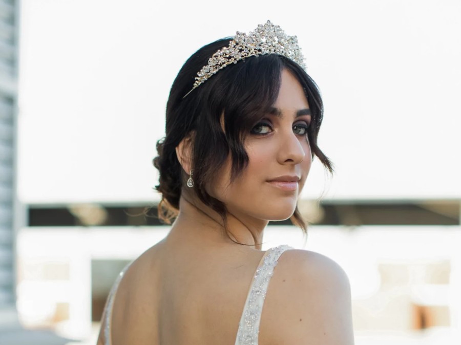 The White Collection Roesia - Crystal Pearl Bridal Crown Rose Gold