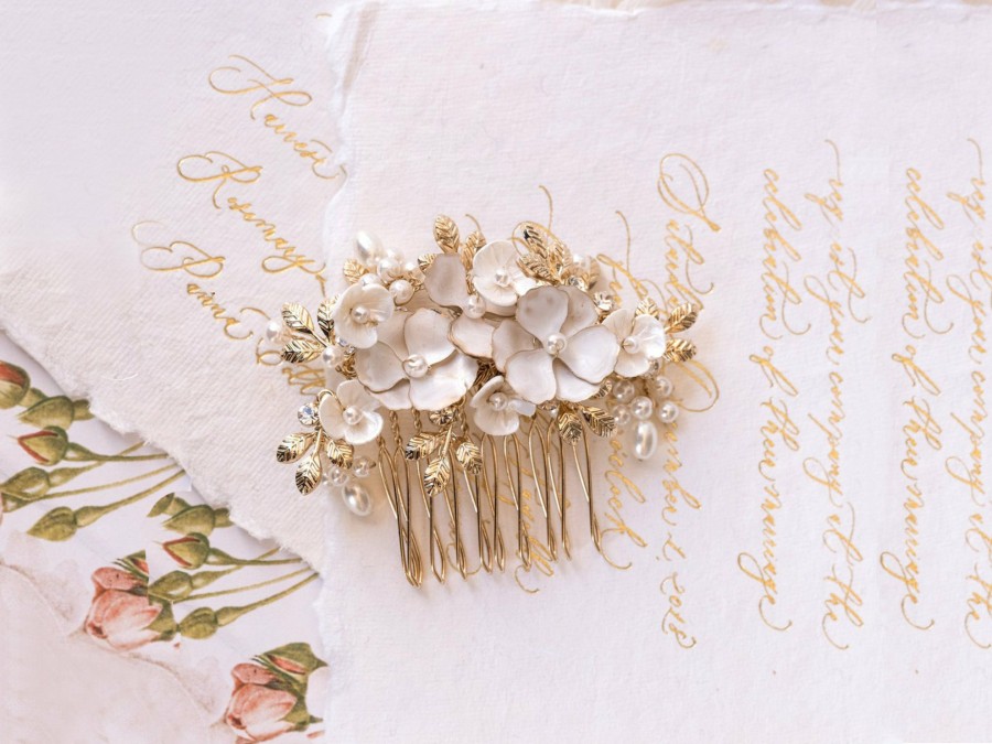 Windsor Bridal Elle - Dainty Floral Bridal Hair Comb Rose Gold