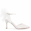 Bella Belle Joselyn - Vine Embroidered Ivory Lace Heels With Ankle Strap Tulle Bows High Heel