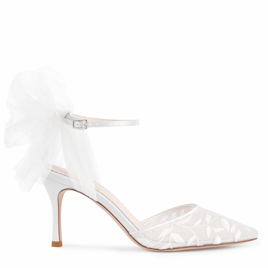 Bella Belle Joselyn - Vine Embroidered Ivory Lace Heels With Ankle Strap Tulle Bows High Heel