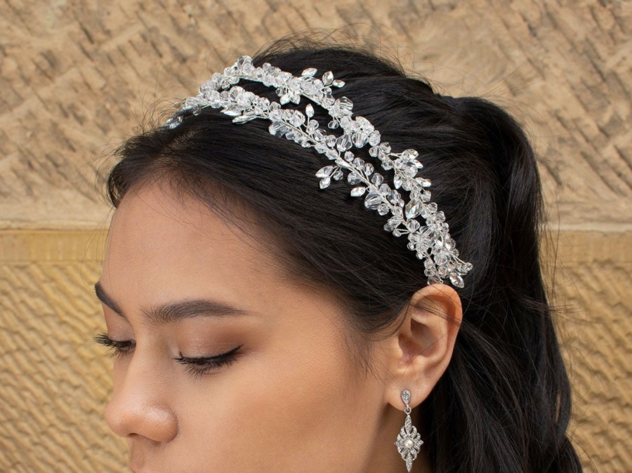 Windsor Bridal Celina - Twin Band Classical Crystal Headband Silver