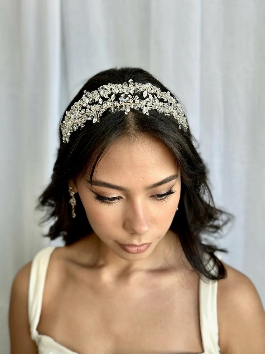 Windsor Bridal Celina - Twin Band Classical Crystal Headband Silver