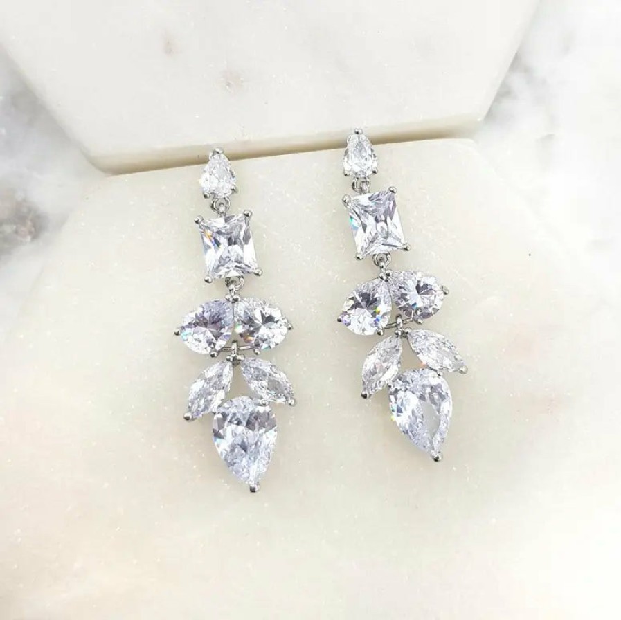 The White Collection Lavinia - Mixed Crystal Bridal Statement Drop Earrings Earrings