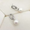 The White Collection Chloe - Modern Pave Crystal Pearl Bridal Drop Earrings Silver