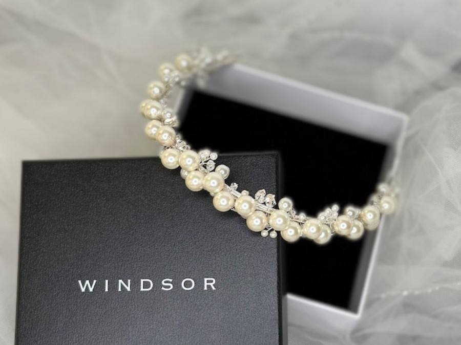 Windsor Bridal Cherie - Pearl & Swarovski Crystal Bridal Headband Silver