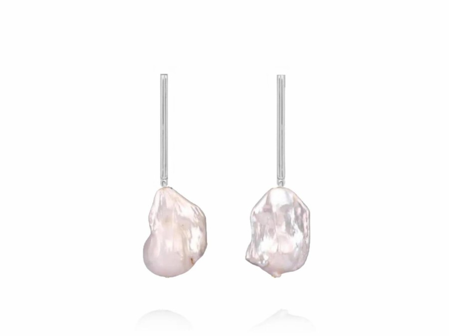 Lola Knight Lola Knight - Edie - Modern Bridal Pearl Drop Earrings - Silver Earrings